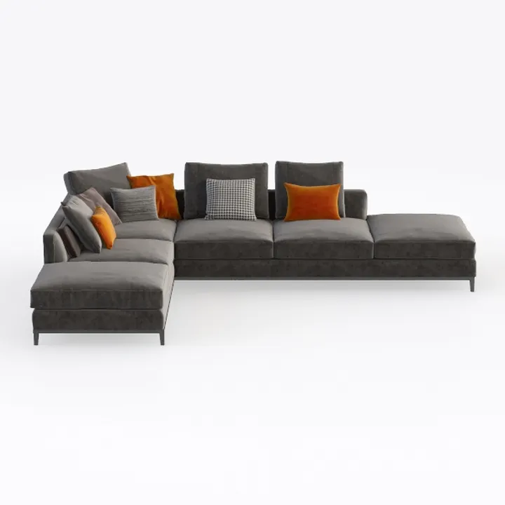Modern Dark Gray Fabric U Shaped Sectional Sofa With Decorative Throw Pillows 3D Model