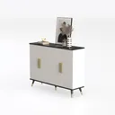 Modern Minimalist Fluted White Black Gold Accent Cabinet 3D Model Left 45 Degree View