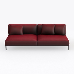 Modern Burgundy Leather Armless Sofa 3 Seater 3D Model