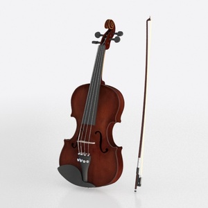 Solid Wood Classical Violin with Bow 3D Model