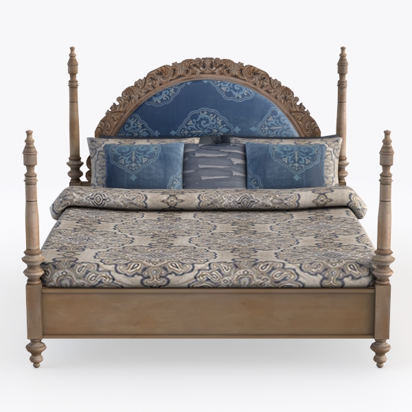 Taran Designs Monte Floral Carved Solid Wood Queen