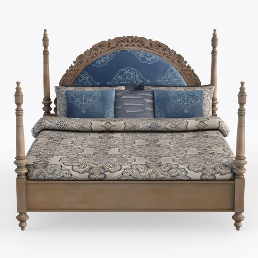 Taran Designs Monte Floral Carved Solid Wood Queen