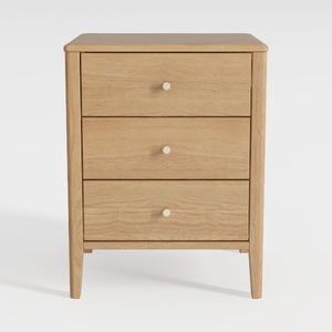 Modern Solid Oak Wood 3 Drawer Nightstand 3D Model
