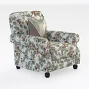 Vintage Floral Fabric Armchair 3D Model Right 45 Degree View