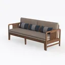 Minimalist Solid Wood Linen Upholstered 3 Seat Sofa 3D Model Left 45 Degree View