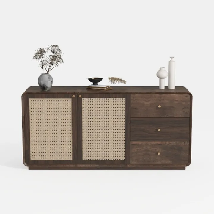 4 Doors Storage Cabinet, 2 Tier Wooden Storage