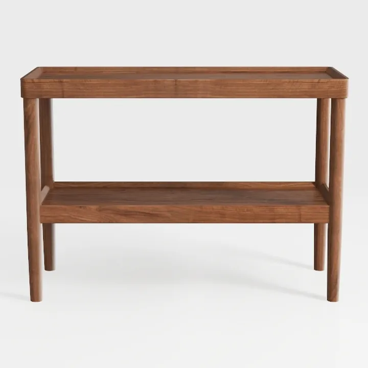 Minimalist Solid Walnut Wood Console Table with Lower Shelf 3D Model