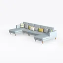Minimalist Fabric U Shaped Sectional Sofa with Decorative Throw Pillows 3D Model Left 45 Degree View