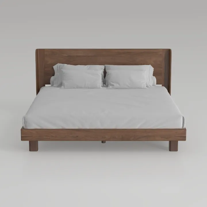 Minimalist Solid Walnut Wood King Size Bed 3D Model
