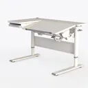 Minimalist White Metal Solid Wood Adjustable Office Desk 3D Model Left 45 Degree View