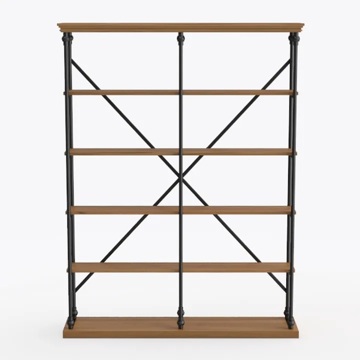 Industrial Solid Wood Metal Open Bookshelf 3D Model