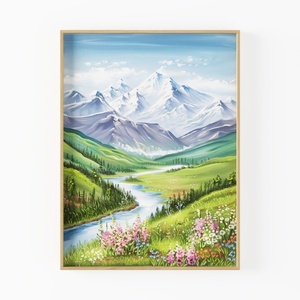 Scenic Mountain River Landscape Wall Art Print 3D Model