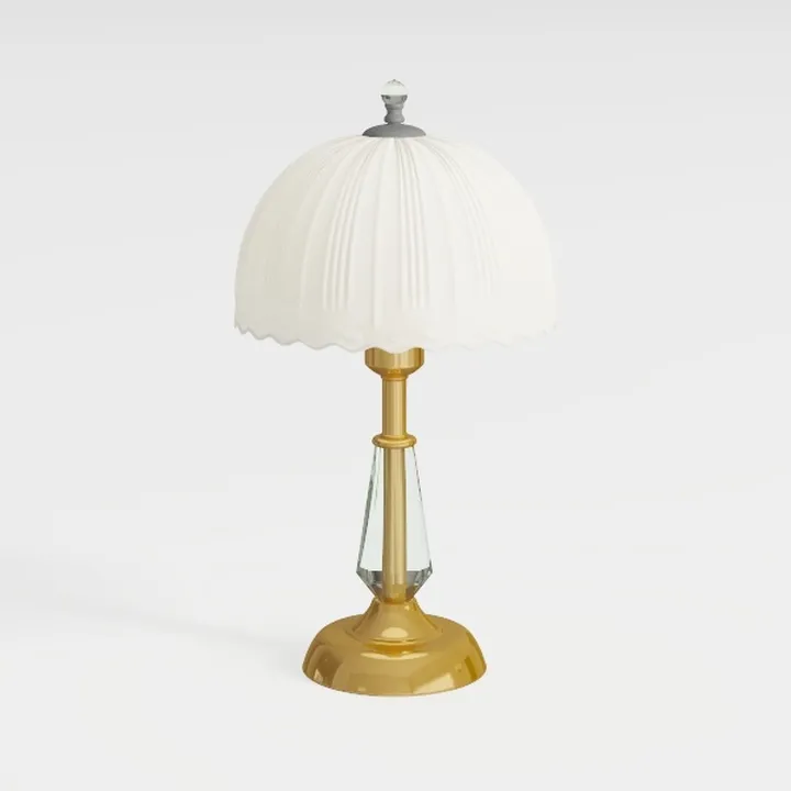 Vintage Brass Glass Fabric Table Lamp 3D Model