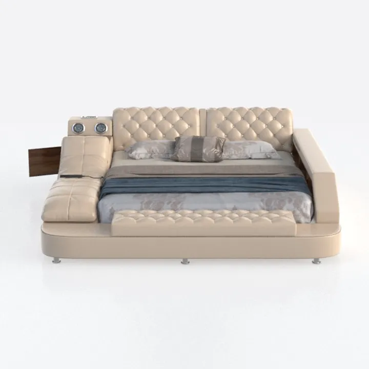 Modern Leather Tufted Multifunctional Platform Bed 3D Model