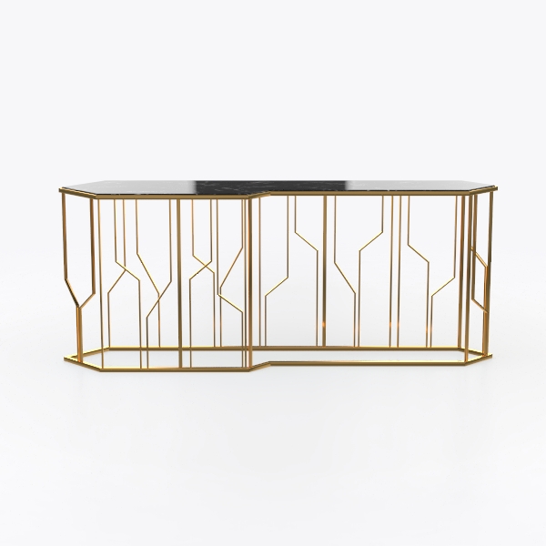 Turrella 70.9 in. Faux Marble Black Gold Rectangle