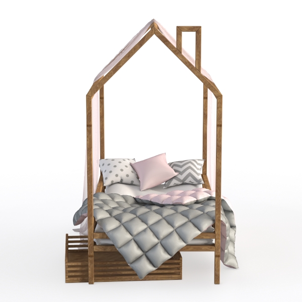 MERITLINE Full Size Floor House Bed, Wooden Montes