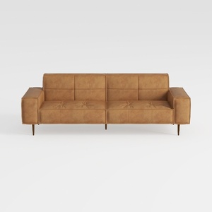 Modern Tan Leather Tufted Sofa 3D Model