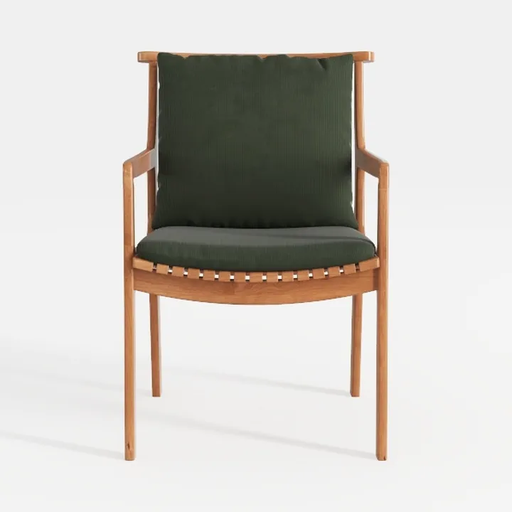 Mid Century Solid Wood Dark Green Fabric Armchair 3D Model