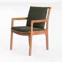 Mid Century Solid Wood Dark Green Fabric Armchair 3D Model Left 45 Degree View
