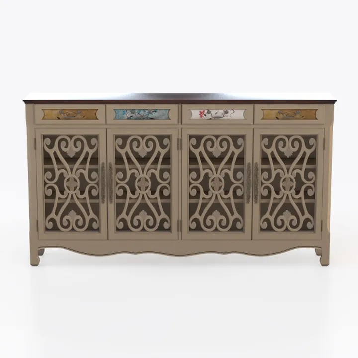 Vintage Carved Solid Wood Decorative Sideboard 3D Model
