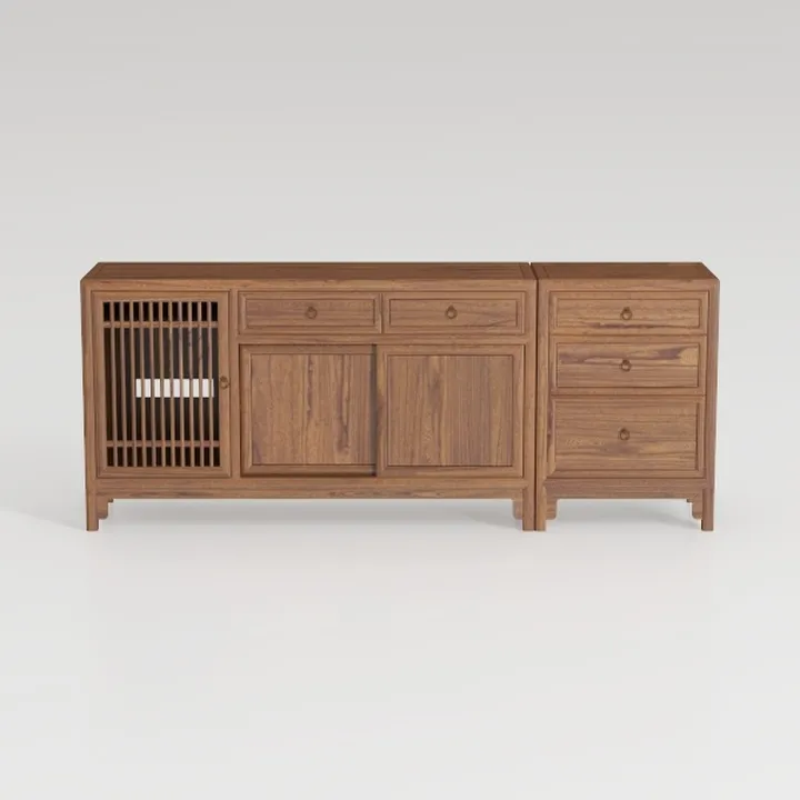 Rattan Sideboard Buffet Cabinet Set of 3, Boho