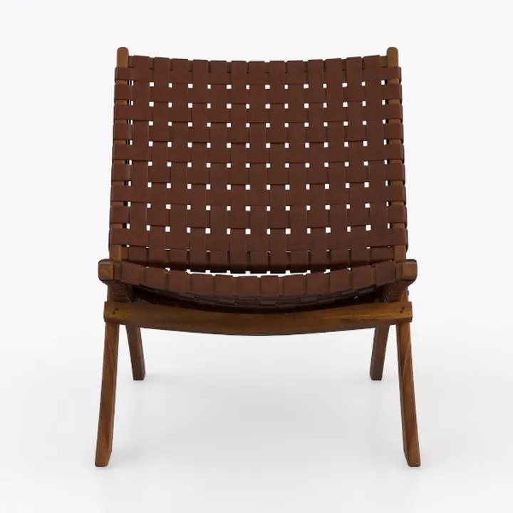 Minimalist Solid Wood Leather Woven Accent Chair 3D Model