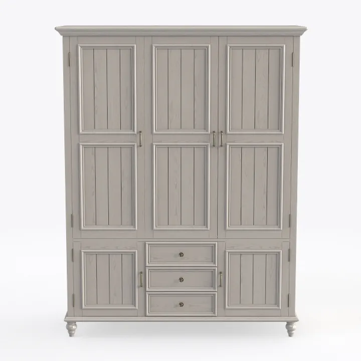 Minimalist Solid Wood Wardrobe With Drawers And Classic Trim 3D Model