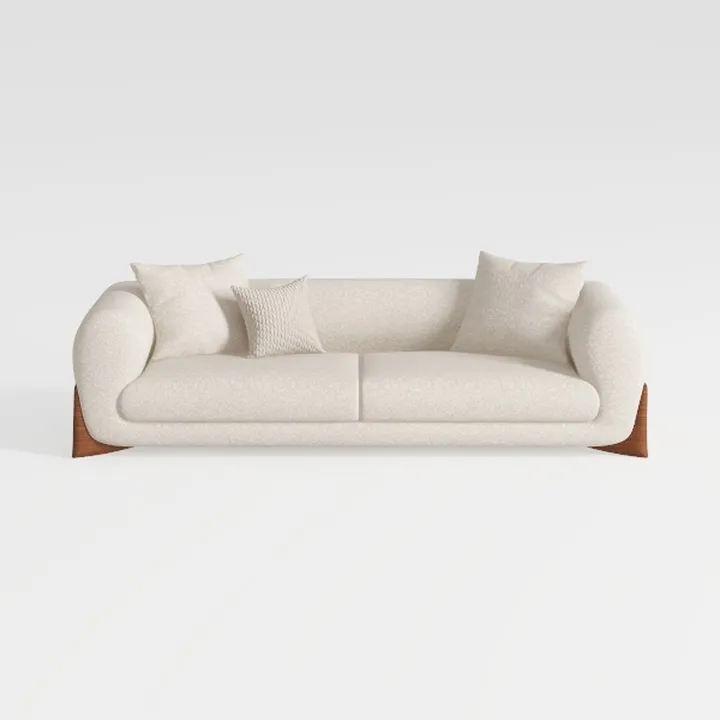 Minimalist Fabric Upholstered Wooden Base Sofa 3D Model