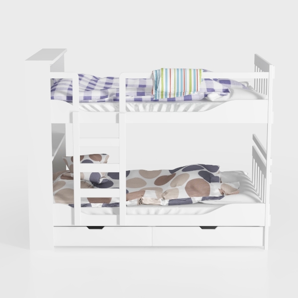 Twin Over Twin Wood Bunk Bed with Trundle for Kids