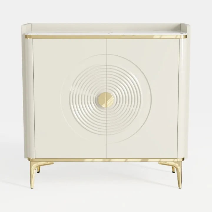 Modern Luxury Marble Top Gold Accent Solid Wood Cabinet 3D Model