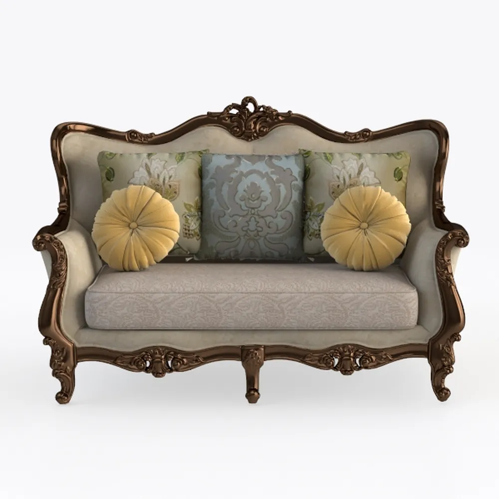 Luxurious Living Room Sofa, Fabric & Dark Walnut M