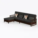 Modern Dark Walnut Leather L Shape Sectional Sofa With Decorative Pillows 3D Model Left 45 Degree View