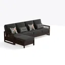 Modern Dark Walnut Leather L Shape Sectional Sofa With Decorative Pillows 3D Model Right 45 Degree View