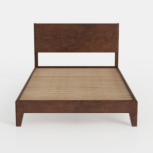 Minimalist Solid Walnut Wood Platform Bed 3D Model