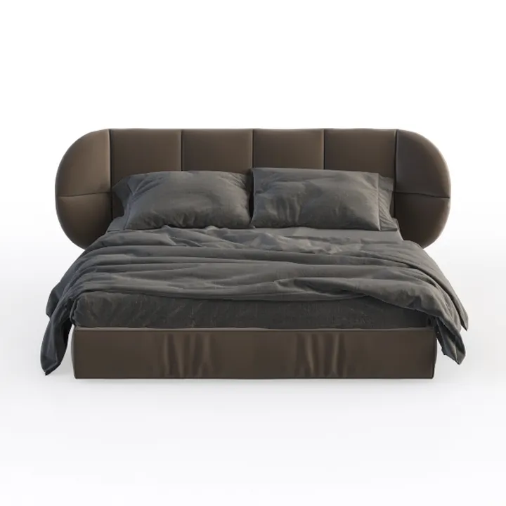 Modern Minimalist Brown Leather Upholstered King Bed 3D Model