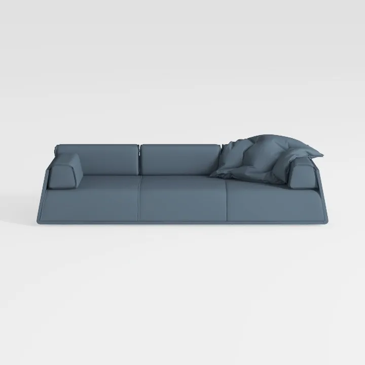 Minimalist Modern Blue Fabric Sofa With Throw Pillow 3D Model
