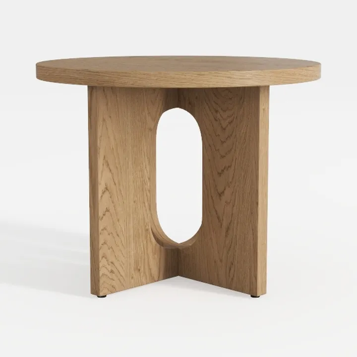 Minimalist Oak Round Side Table Cutout Base 3D Model