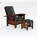 Mid Century Solid Wood Leather Reclining Armchair with Ottoman 3D Model Right 45 Degree View