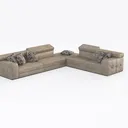 Modern Tufted Fabric L Shaped Sectional Sofa 3D Model Right 45 Degree View