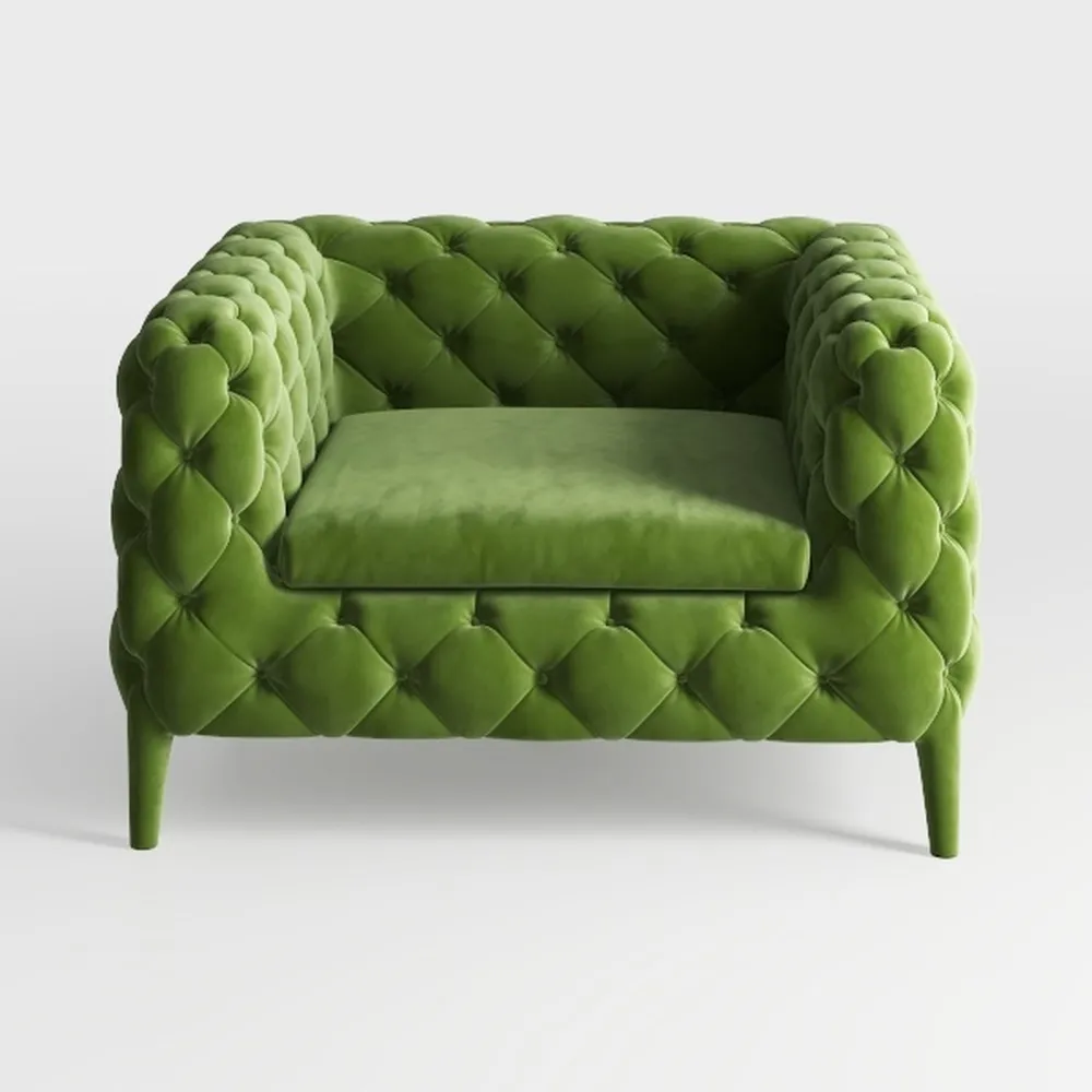 DecoraFlex Green Velvet Accent Chair, Fully Uphols