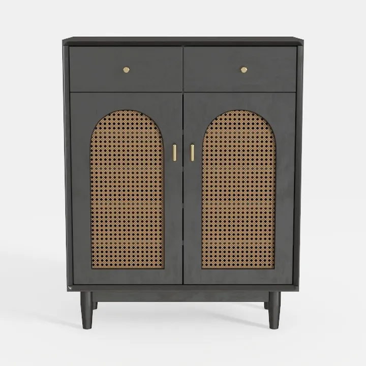 Rattan Shoe Organizer with Doors, Shoe Storage