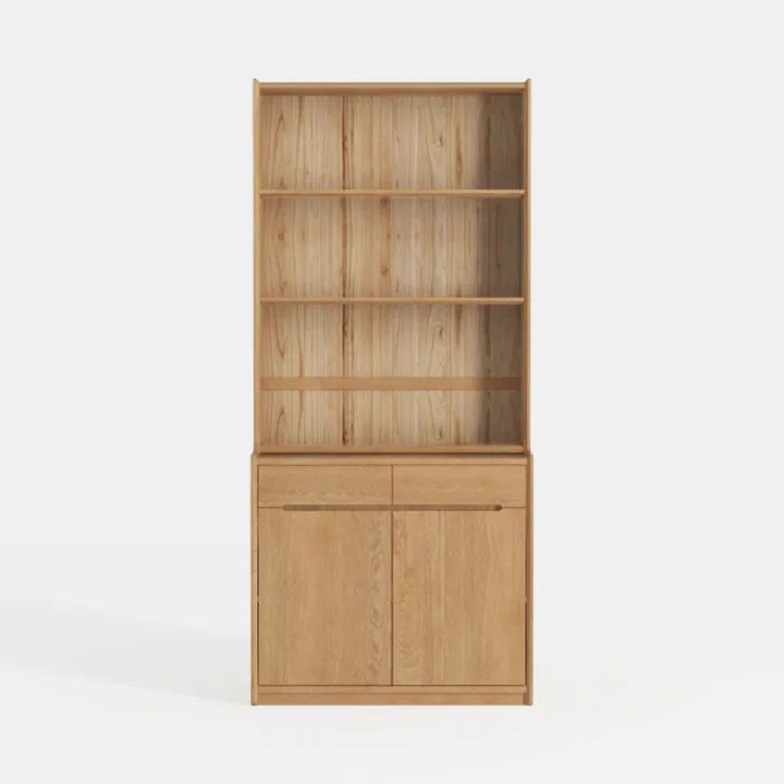 Minimalist Solid Oak Display Cabinet with Storage Drawers Doors 3D Model