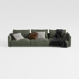 Modern Dark Green Fabric Large Sectional Sofa With Throw Pillows 3D Model