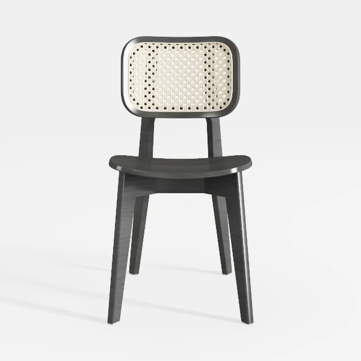 Minimalist Black Solid Wood Rattan Dining Chair 3D Model
