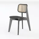 Minimalist Black Solid Wood Rattan Dining Chair 3D Model Left 45 Degree View