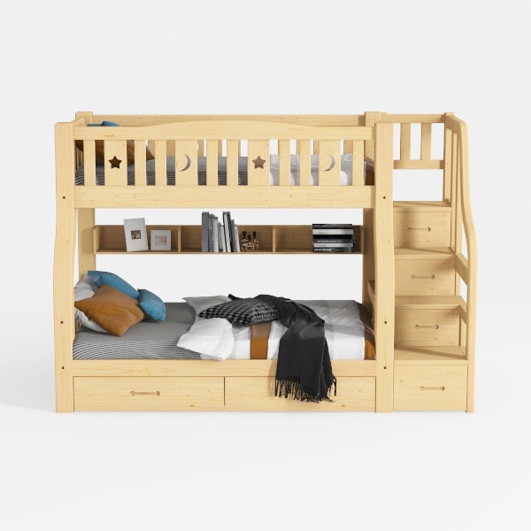 Linique Full XL Over Queen Wooden Bunk Bed with La