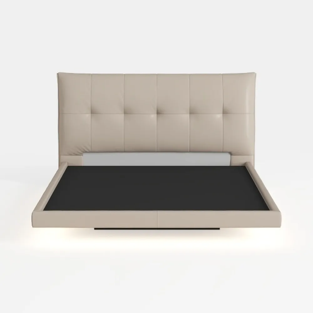 LSIGHTUS Modern Leather Queen Size Platform Bed, E