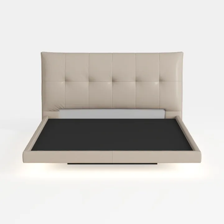 LSIGHTUS Modern Leather Queen Size Platform Bed, E