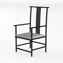 Minimalist Black Metal Fabric Upholstered Tall Back Armchair 3D Model Left 45 Degree View