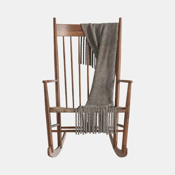 Mid-Century Solid Wood Woven Seat Rocking Chair 3D Model